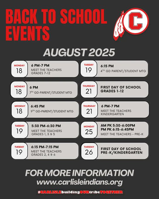 CarlisleLocal's tweet image. Can you believe it? July is almost here!
As we gear up for the 25-26 School Year, it's time to start planning. Stay tuned for information as we prepare for another exciting year!
This info was sent via final forms and OneCall text!
#CARLISLEbuildingOURtribeTOGETHER