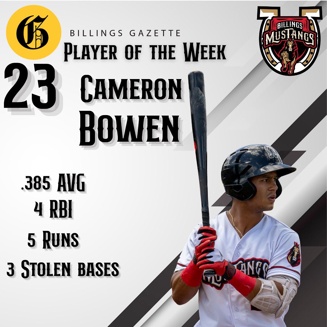 Mustangs's tweet photo. The weatherβs gotten hotter and so has Cameron Bowenβs batπ₯ your @billingsgazette Player of the Week! https://t.co/5qd6VG9R6g