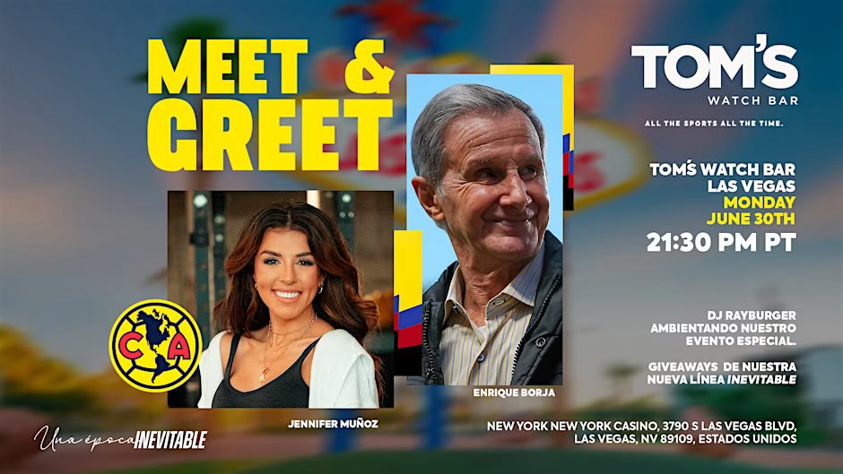 Enrique Borja (@enriqueborja9) on Twitter photo ¡Afición azulcrema! Esta noche los espero en Las Vegas para la #InevitableParty de <a href="/ClubAmerica/">Club América</a> 💙💛
📍 New York New York
🕗 8PM
Fotos, autógrafos y mucha pasión por el Ame 🇺🇸⚽️
🎟️ Boletos: En mi Pagina de Facebook ! ¡Afición azulcrema! Esta noche los espero en Las Vegas para la #InevitableParty de <a href="/ClubAmerica/">Club América</a> 💙💛
📍 New York New York
🕗 8PM
Fotos, autógrafos y mucha pasión por el Ame 🇺🇸⚽️
🎟️ Boletos: En mi Pagina de Facebook !