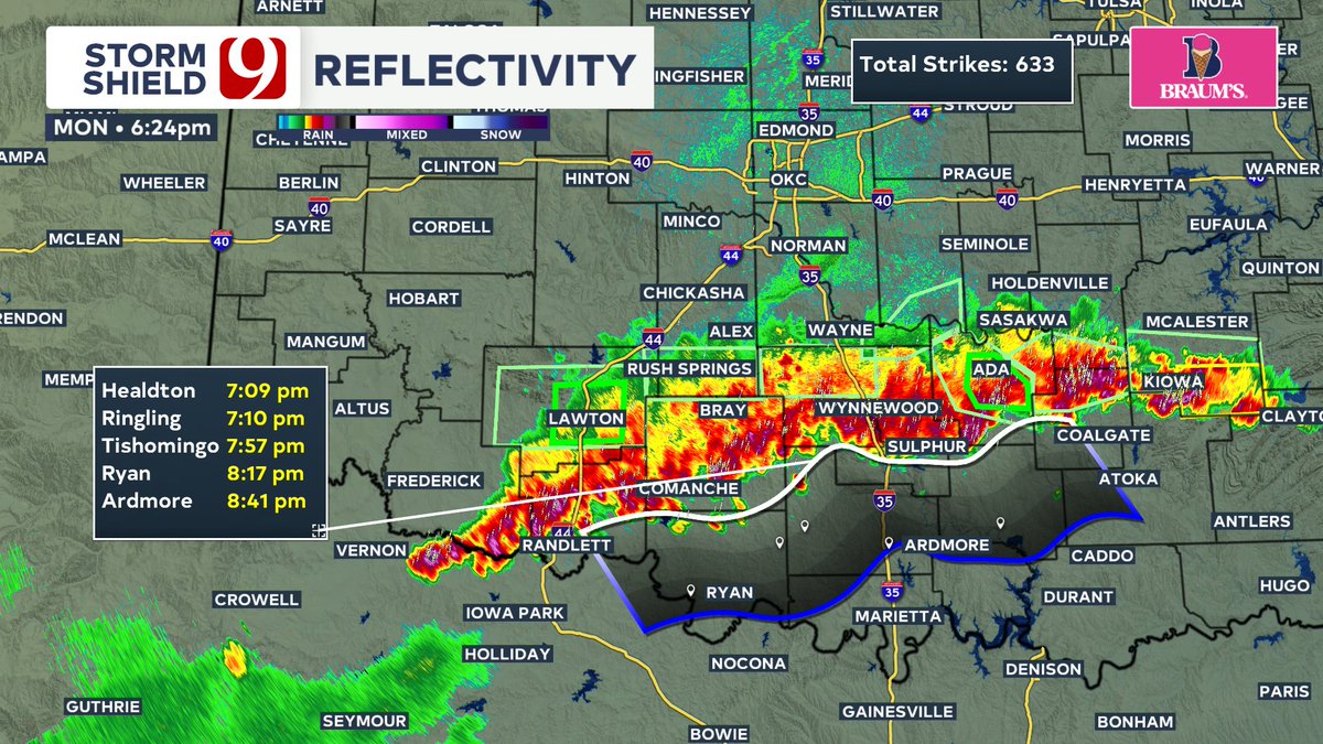 6:25 RADAR UPDATE: Storms continue to slowly progress south. Flooding rainfall is taking over as the main threat. A isolated severe storms is still possible with wind and hail the primary threats. The line is moving SSE at 10 mph.