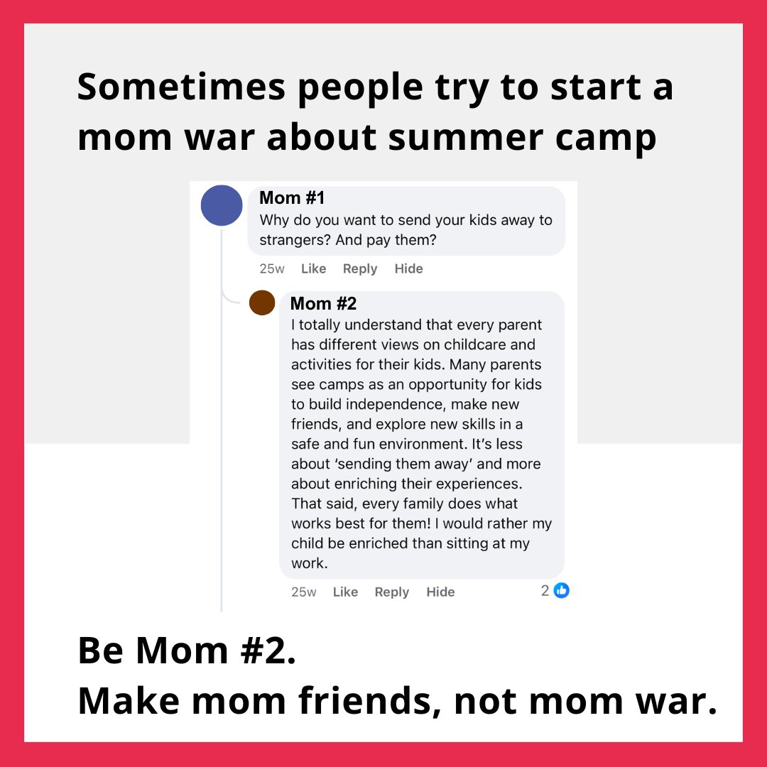 Not every parent makes the same summer choices. And that’s exactly how it should be. 💛

Some of us do camps. Some of us don’t. But the one thing we all need? A little more support, and a lot less judgment.

✨ Be Mom #2. Make mom friends, not mom war.
👇 Tag a parent who gets