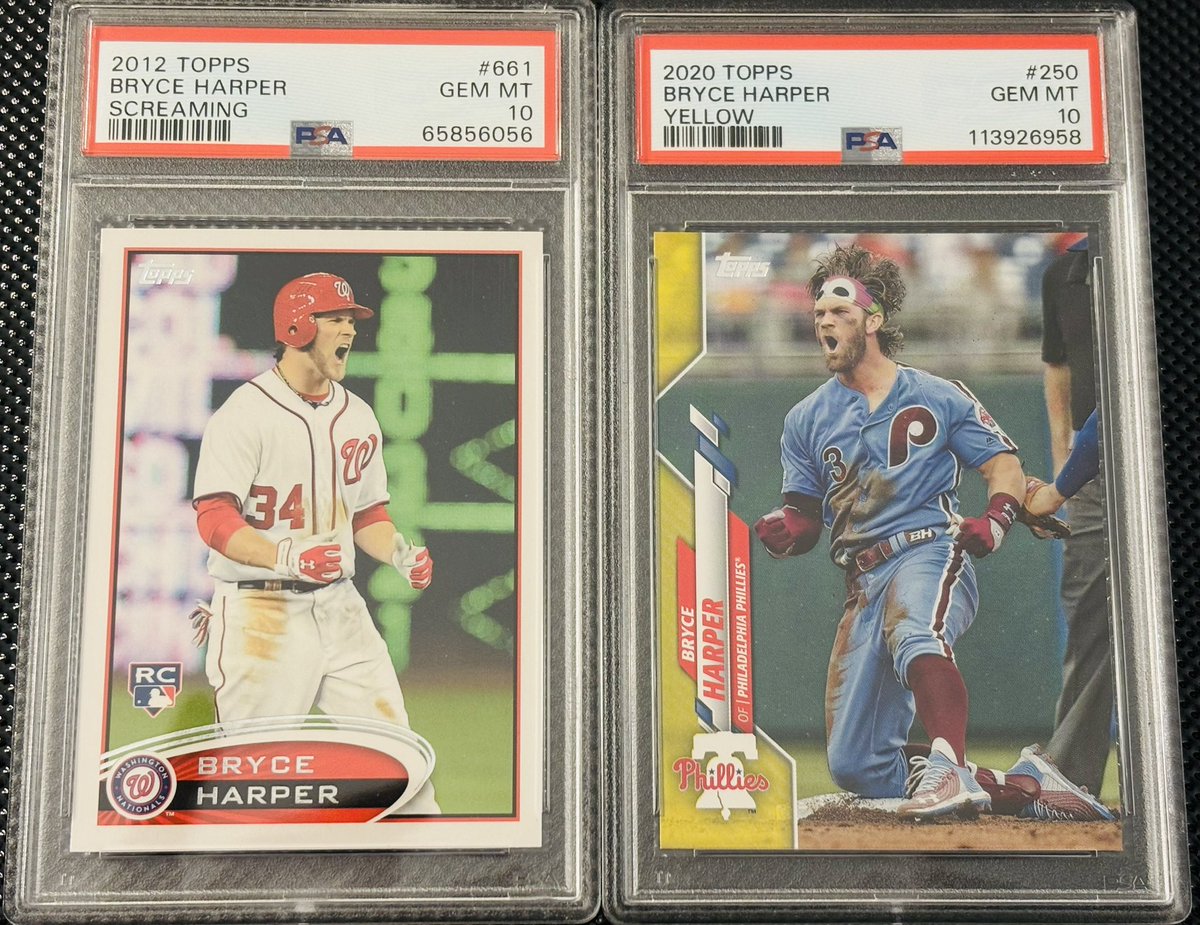After getting the 2020 back from <a href="/PSAcard/">PSAcard</a> today, excited to have my two favorite <a href="/bryceharper3/">Bryce Harper</a> cards from @topps in PSA 10’s: