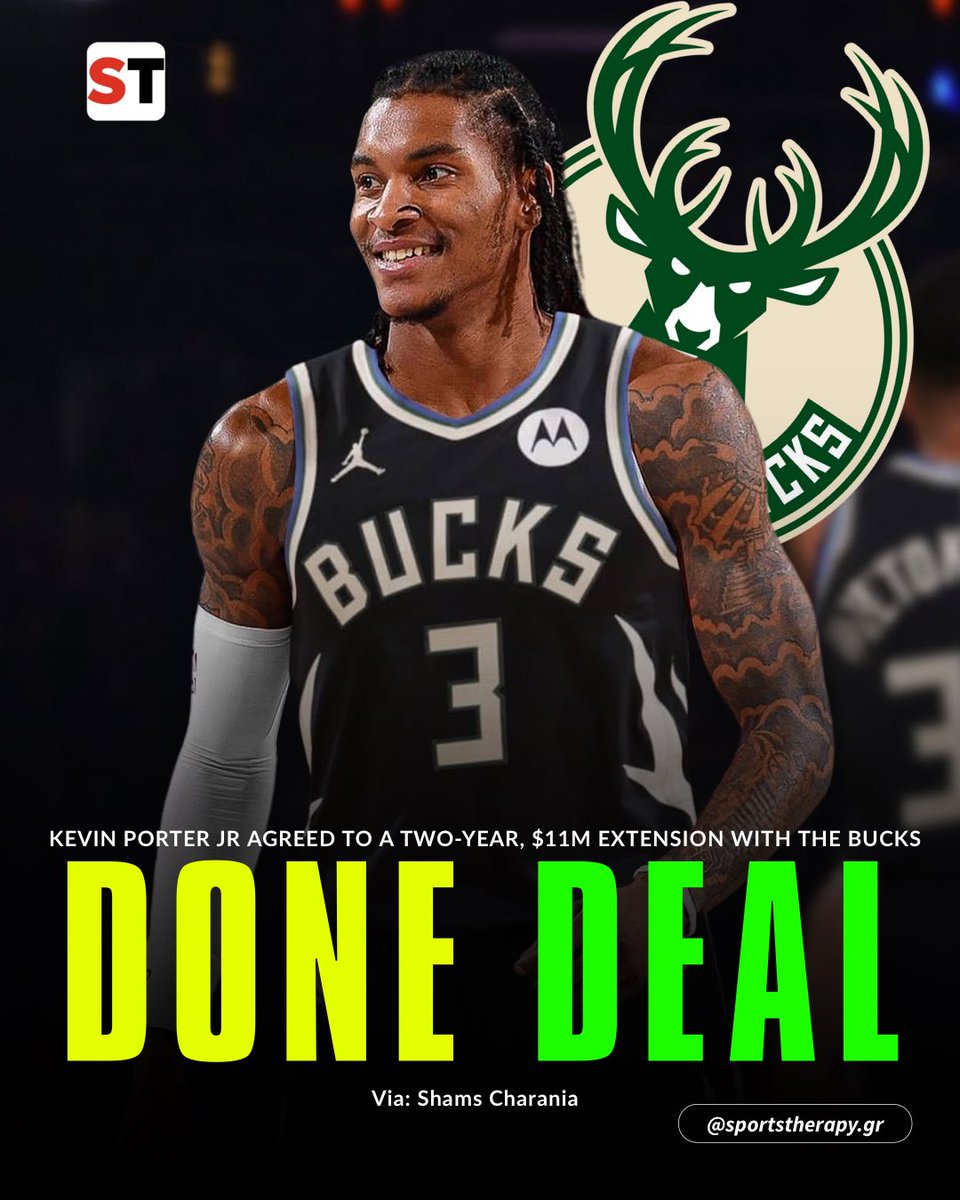 sportstherapygr's tweet photo. 🚨 BREAKING: Ο Kevin Porter Jr υπέγραψε διετές συμβόλαιο με τους Bucks αξίας 11 εκατομμυρίων δολαρίων και επιστρέφει ξανά στο Milwaukee.
(via @ShamsCharania )
#bucks #kpj #OlympiacosBC #paobc #nba https://t.co/SmBPep8OQb