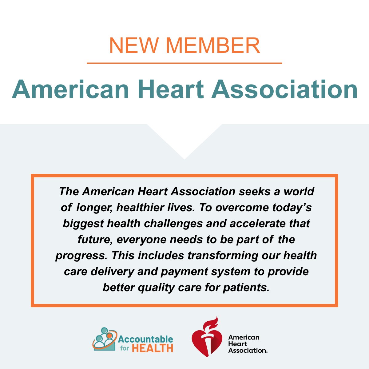 A4H would like to welcome the American Heart Association, the nation’s oldest and largest voluntary organization dedicated to fighting heart disease and stroke, as one of our newest member organizations! Learn more here: accountableforhealth.org/american-heart…