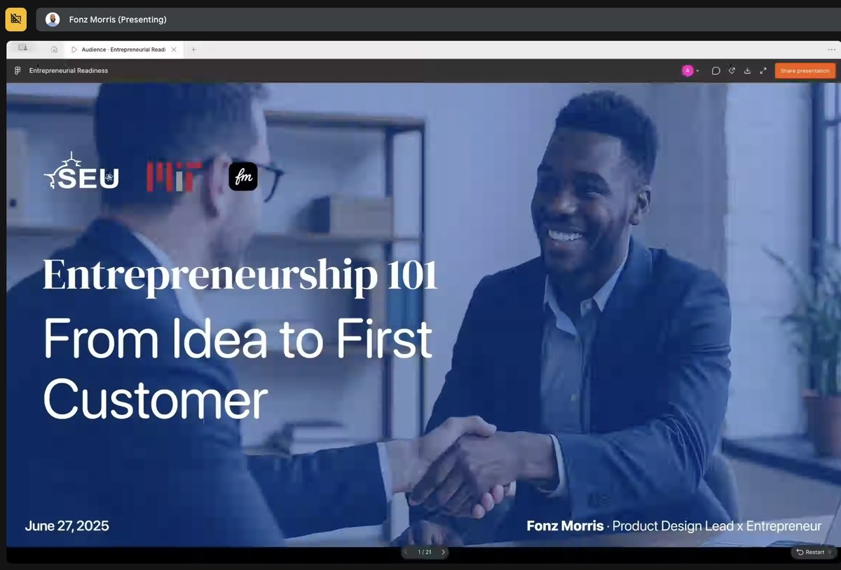youngfonz's tweet image. Thursday night:
“Can you lead SEU + MIT’s 8AM session tomorrow?”
Me: Bet.
Friday morning: Slides tight. Voice steady. Purpose loud.
“Don’t wait until you’re ready. Start now.” – Marie Forleo
Say yes, even when it’s fast, late, or messy.
That’s growth. That’s leadership.