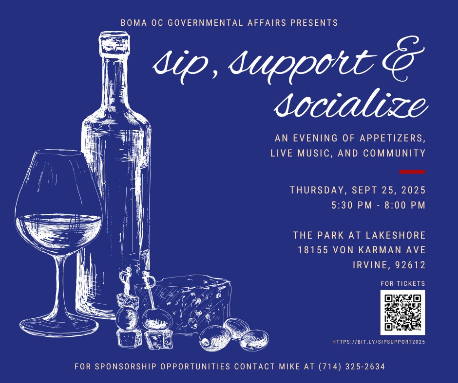BOMAPACOC's tweet photo. Our annual Sip Support &amp; Socialize event will be held on Thursday, Sept 25th. Chance to visit with all of your industry friends in a beautiful outdoor setting. #orangecountyCA 
https://t.co/h5RWDUW0Hn https://t.co/hBy5PHyfAM