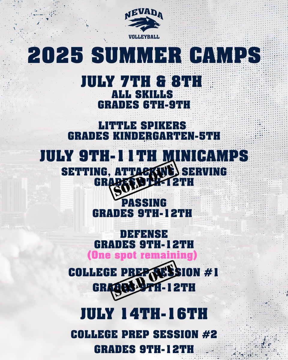 NevadaWVB's tweet image. Some of our camps are SOLD OUT!! Don’t miss your opportunity to secure your spot for one of the remaining camps!
Swipe➡️ to see what’s still available and click the link in our bio to register!
#BattleBorn