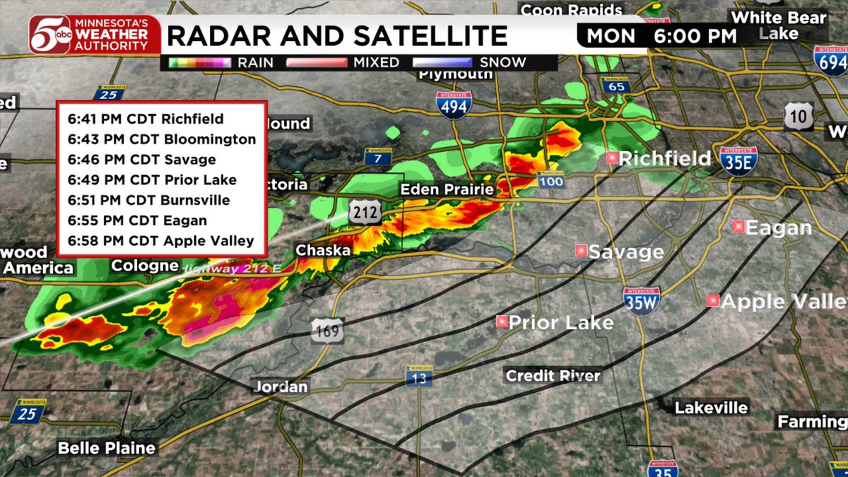 Monday, 6-30-25, 6:40PM: Our IDS Tower Camera is tracking a shower moving across the south and west metro right now. A few rain drops can be expected in the next half hour, but this isn't severe! #mnwx