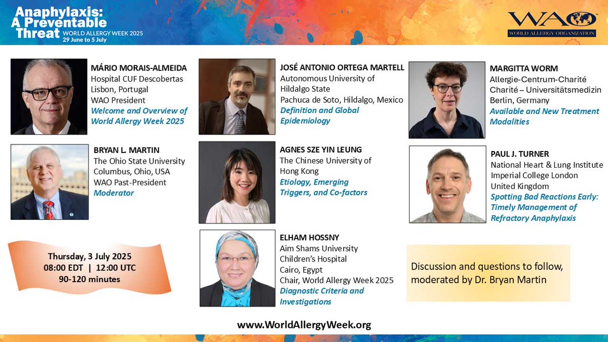 ausEE Inc. (@auseeorg) on Twitter photo This week is World Allergy Week (29 June – 5 July 2025). This year’s theme is ‘Anaphylaxis: A Preventable Threat’.
Learn more about #WorldAllergyWeek and register for the free webinar happening on 3 July on the <a href="/worldallergy/">World Allergy Organization</a> website: worldallergyweek.org
#WorldAllergyWeek2025 This week is World Allergy Week (29 June – 5 July 2025). This year’s theme is ‘Anaphylaxis: A Preventable Threat’.
Learn more about #WorldAllergyWeek and register for the free webinar happening on 3 July on the <a href="/worldallergy/">World Allergy Organization</a> website: worldallergyweek.org
#WorldAllergyWeek2025
