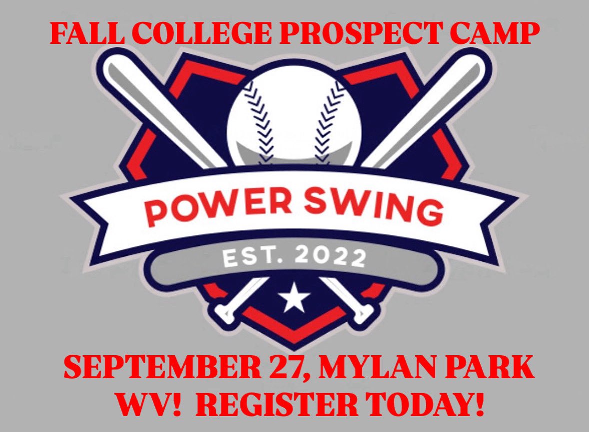 Upon popular demand a FALL COLLEGE PROSPECT CAMP has been added Saturday September 27 at Mylan Park, Dale Miller Field, Morgantown WV!!!!

The prospect camp is for UNCOMMITTED HS Grads 25’29’/JUCO/COLLEGE TRANSFERS!! 

Metrics will be provided!!  College Coaches and MLB Scouts