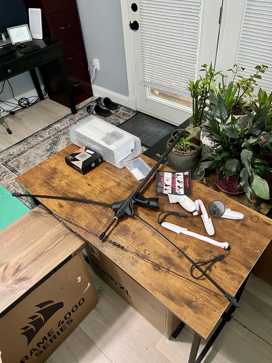 farmertrueVR's tweet photo. New #VR toy to use on the live stream! The #DeadEyeVR Shadow Shot! After trying the draw tension &amp; release, &amp; the carbon fiber material, it’s much nicer than anticipated. I’m excited to properly test it in @SuperbrightVR #InDeathUnchained tonight alongside @bhaptics @ 10pm EST! https://t.co/ir5ISHFiFb