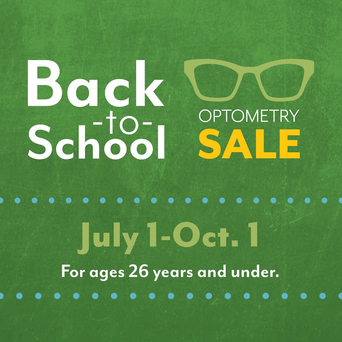 Optometry is having a back-to-school sale beginning in July and ending Oct. 1.

Contact SCF Optometry at 907-729-8500 to schedule an appointment or for more information regarding the sale.