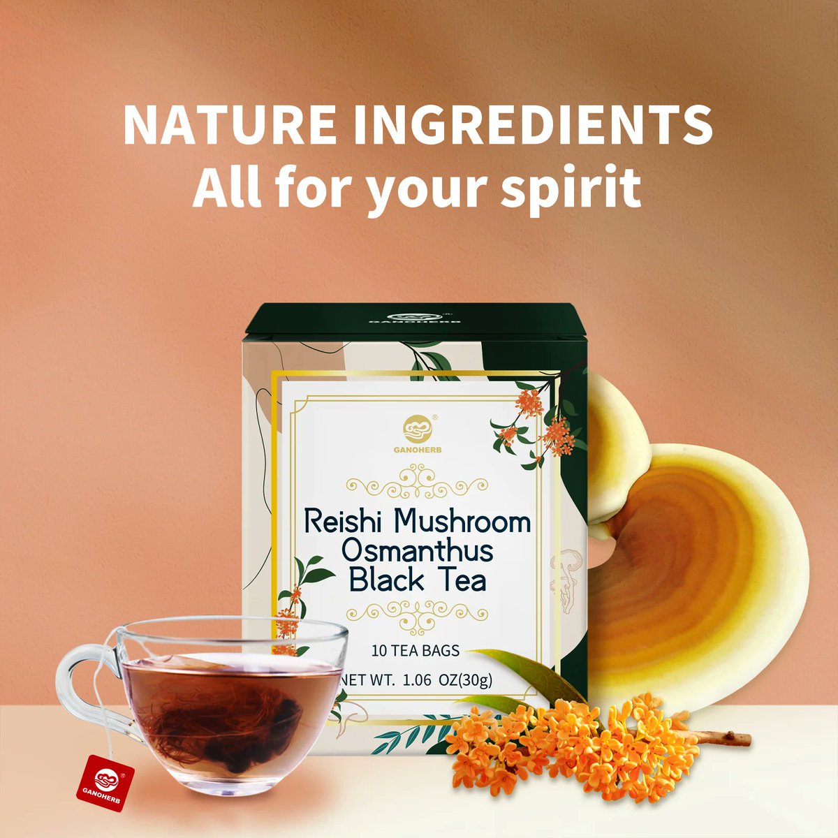 ganoherb2017's tweet image. Reishi Mushroom Osmanthus Black Tea: Balanced energy, and immune support. Packed with antioxidants, adaptogens, and pure botanicals for mind &amp;amp; body wellness. #Reishi #FunctionalTea ganoherb.com
