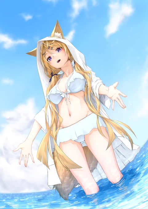 7月やて あんまり露出高い系は画風的に 向いてないと思ってるけど 作業の合間に水着描きたいなの気持ちありけり これは過去絵