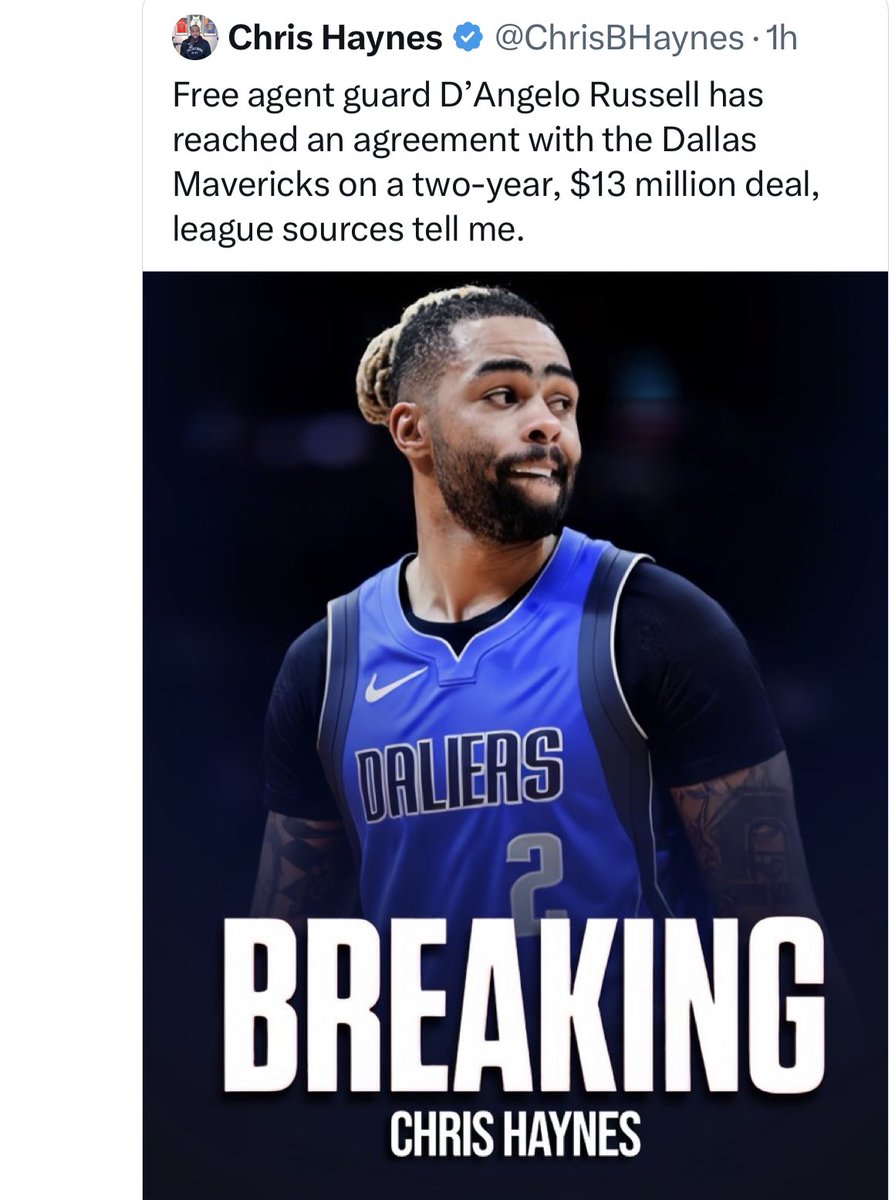 TroyMachir's tweet image. No one is having a worse start to NBA free agency than NBA reporter Chris Haynes. 

First the LaRavia whiff, now an AI blunder. 

“DALIEAS”