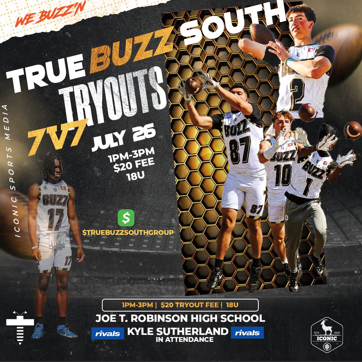 Coach B, CWPC, CSAC (@rickeybrownjr3) on Twitter photo It's about that time 🐝🐝🐝
2026 True Buzz Athletics South Tryouts powered by <a href="/TrueBuzzFB/">True Buzz Athletics</a>
📆 July 26th
📍Joe T Robinson High School
21501 Cantrell Rd #10, Little Rock, AR 72223
18u only
Time : 1pm - 3pm
Come join one of the top 7v7 organizations in the country. It's about that time 🐝🐝🐝
2026 True Buzz Athletics South Tryouts powered by <a href="/TrueBuzzFB/">True Buzz Athletics</a>
📆 July 26th
📍Joe T Robinson High School
21501 Cantrell Rd #10, Little Rock, AR 72223
18u only
Time : 1pm - 3pm
Come join one of the top 7v7 organizations in the country.