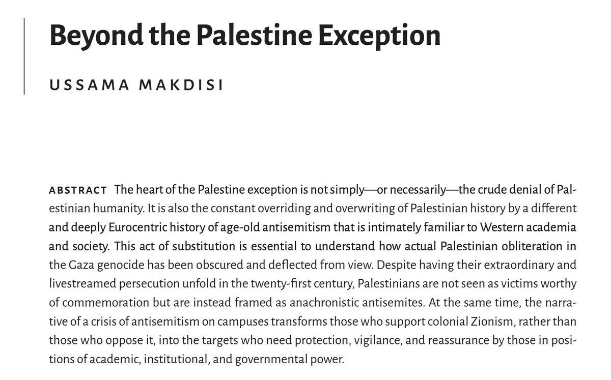 Critical_Times_'s tweet image. From the latest issue of Critical Times: @UssamaMakdisi, "Beyond the Palestine Exception."
read.dukeupress.edu/critical-times…