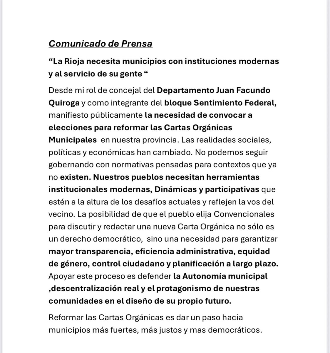 Bombazo Politico:

CONCEJALES DE SENTIMIENTO FEDERAL DE TODA LA PROVINCIA, piden convocar a elecciones para reformar las cartas orgánicas municipales en toda la provincia.

El pedido ya llegó a manos del gobernador <a href="/QuintelaRicardo/">Ricardo Quintela</a> y se podrían realizar el mismo día de las