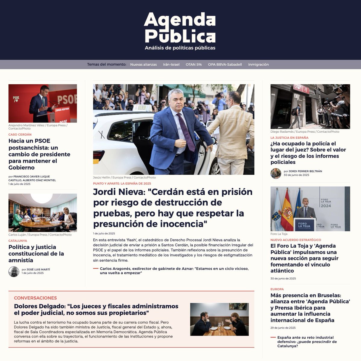 Agenda Pública (@a_publica) on Twitter photo 📰 Portada del día en Agenda Pública
⚖️ Jordi Nieva: "Cerdán está en prisión por riesgo de destrucción de pruebas, pero hay que respetar la presunción de inocencia"
El catedrático de Derecho Procesal <a href="/jordinieva/">Jordi Nieva-Fenoll</a> analiza la prisión preventiva de Santos Cerdán y advierte que "la 📰 Portada del día en Agenda Pública
⚖️ Jordi Nieva: "Cerdán está en prisión por riesgo de destrucción de pruebas, pero hay que respetar la presunción de inocencia"
El catedrático de Derecho Procesal <a href="/jordinieva/">Jordi Nieva-Fenoll</a> analiza la prisión preventiva de Santos Cerdán y advierte que "la
