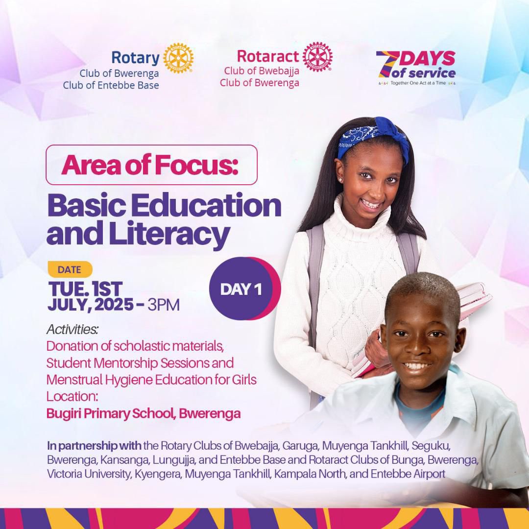 Empowering Young Minds! 📚

On July 1st, 2025,we'll be focusing on Basic Education and Literacy - the 1st Area of Focus. 
Let's make a difference at _Bugiri Primary School_, Bwerenga Entebbe Road, through Scholastic Materials Donation and Student Mentorship talks!
