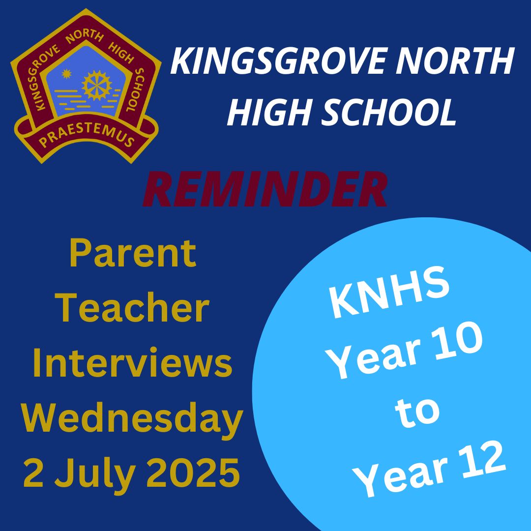 Reminder for parents and carers of Year 10–12 students: Parent Teacher Interviews are scheduled for tomorrow for those with appointments.