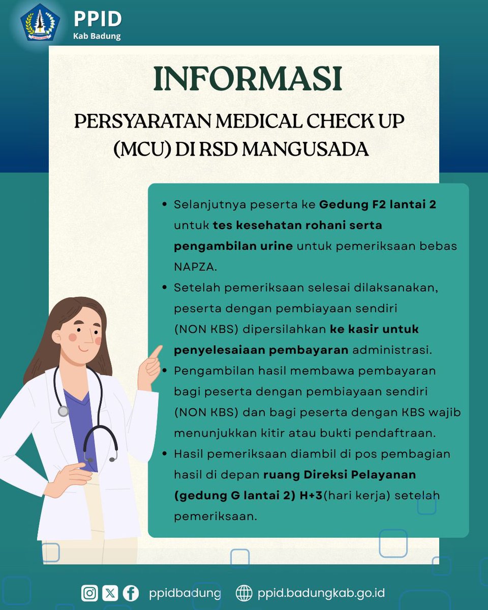 Halo #sahabatppidbadung 

Berikut kami informasikan “Persyaratan Medical Check UP (MCU) di RSD Mangusada.

@iwayanadiarnawa 
<a href="/gus/">Gustavo Guzmán</a>.bota 
<a href="/surya/">suryakant</a>.suamba 
@igstnghjaya 

Reposted from : <a href="/rsdmangusada/">Mangusada Channel</a>