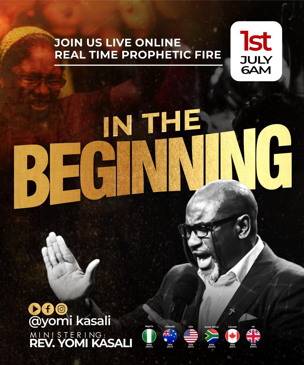 Let’s come together and meet God first. 🙏
Join “In the Beginning” Prayers your monthly altar for direction, clarity, and prophetic power.

Live on ;

IG 
instagram.com/yomi_kasali?up…

Facebook 
facebook.com/share/1Hc46ash…

YouTube 
youtube.com/live/Evli2KK68…