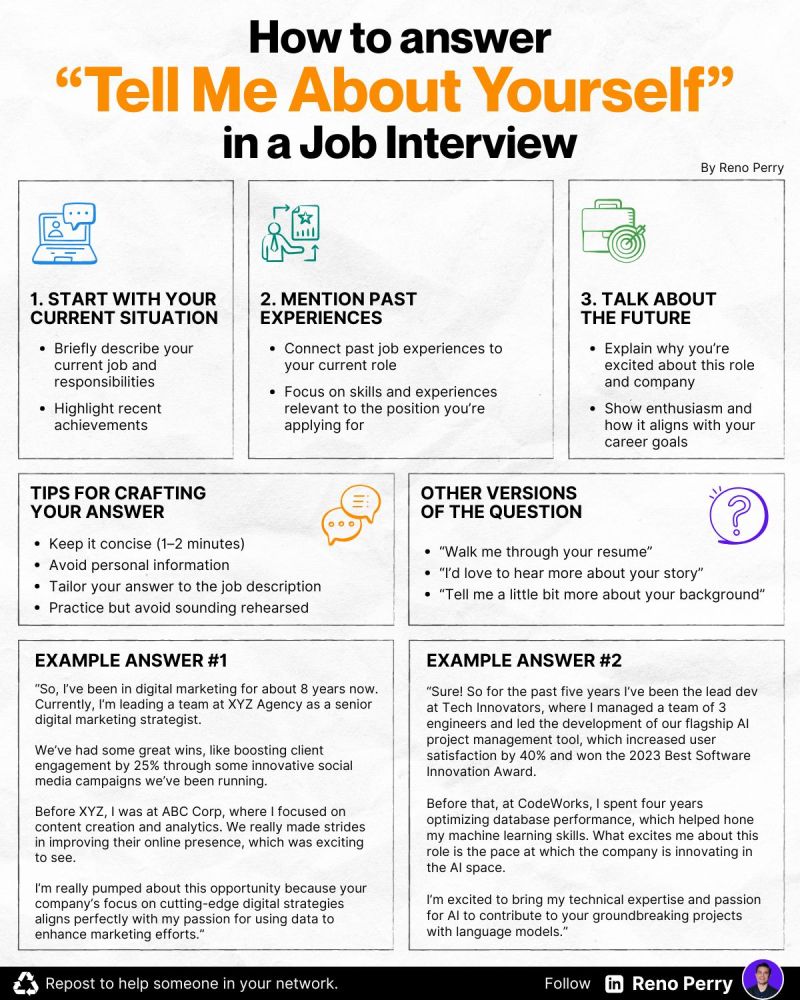 AlwaysKeepL's tweet photo. How to answer "Tell me about yourself" in a job interview https://t.co/0ZC6cNSBPs