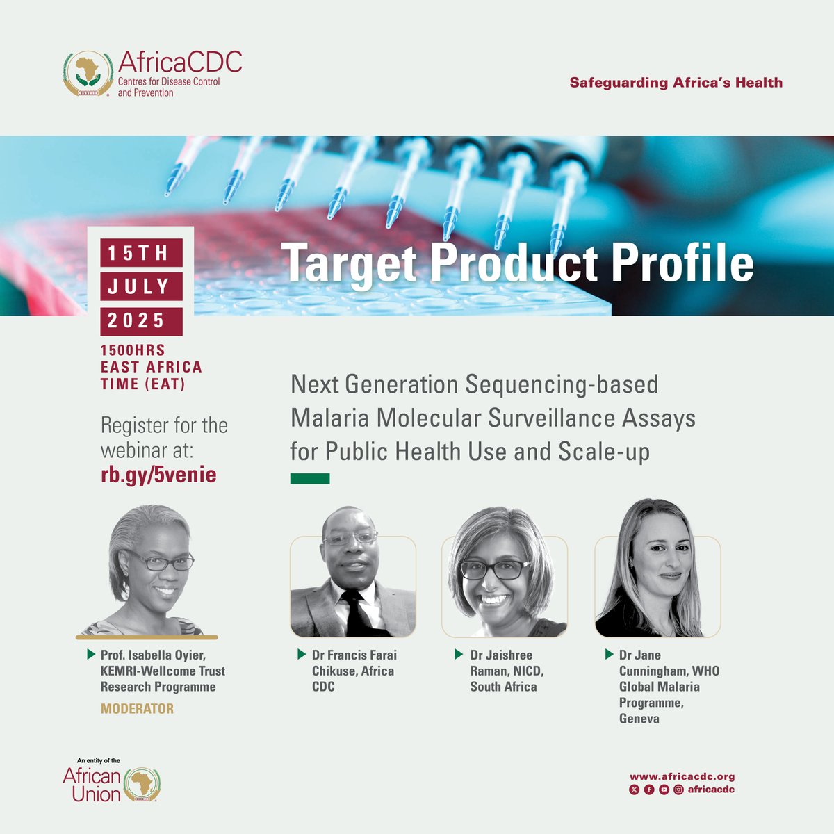 🌐 Join us on 15 July 2025 for an important webinar hosted by <a href="/AfricaCDC/">Africa CDC</a> on Target Product Profile for #malaria molecular surveillance in #publichealth laboratories.

This session will explore how these innovative tools can be scaled for public health use to strengthen malaria