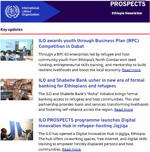 AddisIlo's tweet image. 📬 Our latest @IloProspects Ethiopia🇪🇹 newsletter is out!
Key highlights:
📌TVET & digital hub in Somali Region
📌Business plan competition in North Gondar
📌Banking access for refugees
📌Local car wash startup success
📖Dive into these stories & more: bit.ly/4lynCsS