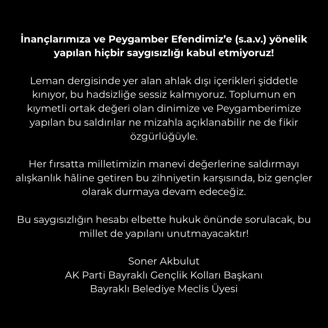 İnançlarımıza ve Peygamber Efendimiz’e (s.a.v.) yönelik yapılan hiçbir saygısızlığı kabul etmiyoruz!