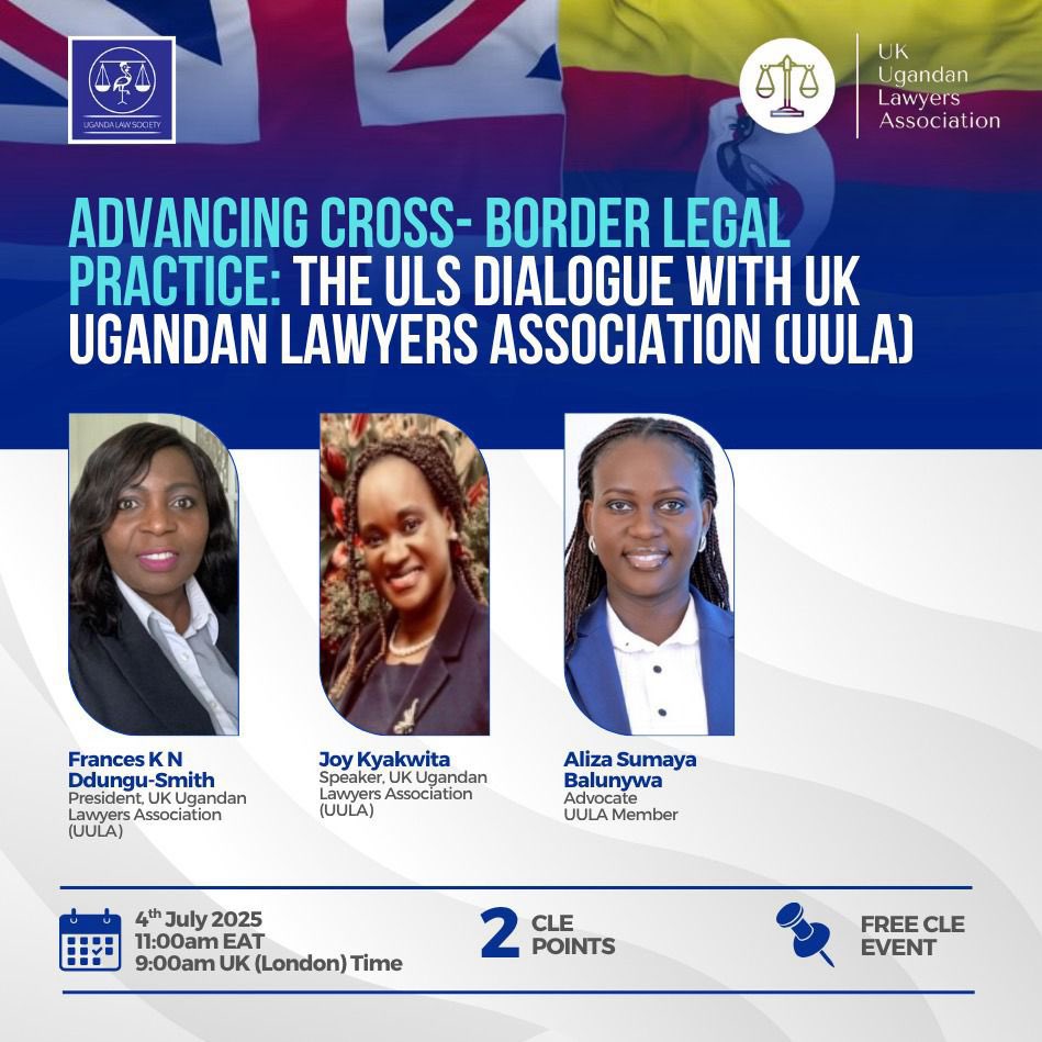 This Friday,4th July 2025, <a href="/Frances46672770/">Frances K N Ddungu (Smith) FCIArb, LLB,LLM</a> , our Co-founder and President <a href="/UKUGLawAssoc/">UK Ugandan Lawyers Association</a> will join <a href="/ug_lawsociety/">Uganda Law Society</a> for a landmark dialogue on Advancing Cross-Border Legal Practice.These are the conversations that shape the future of our profession. Register your attendance today