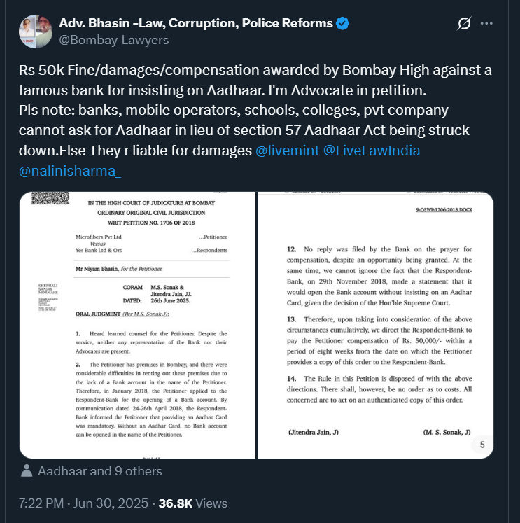 sandeep_PT's tweet photo. Aadhar is not mandatory.
Don't allow anyone to force you against your will.
They can be sued, and damages claimed.
#aadhar #notmandatory