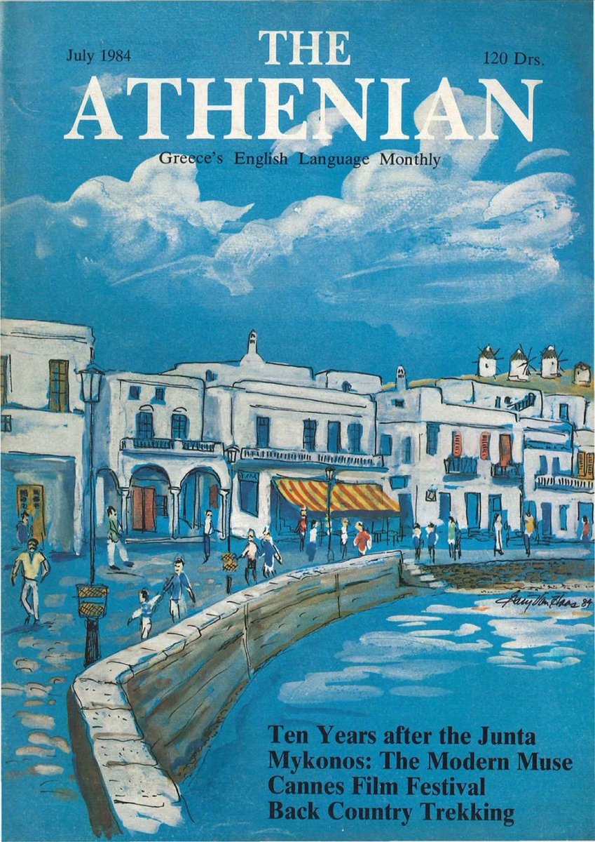 1st #July 🌀Kalo Mina
Cover of The Athenian magazine
by Gary Van Haas,July 1984 🐋

The Athenian was the 1️⃣st magazine 🗞️in 🇬🇧 language to be published in #Greece ⛵️

The magazine’s covers were iconic of the time ☀️ <a href="/TheAthenianMag/">The Athenian Magazine</a> 🌀<a href="/Greece_Journal/">Greece Journal</a> 🐙<a href="/EvaLemaier/">Eva Lemaier</a> ⚓️🐬#Mykonos ⛴️