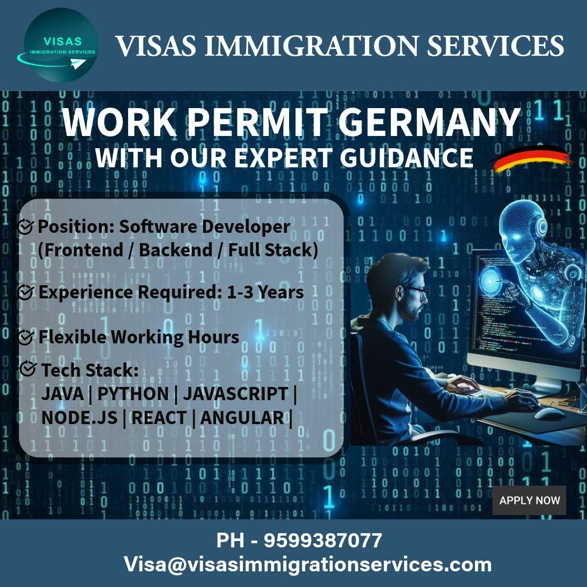 ServicesVisas's tweet image. Are you a Software Developer aiming to work in Germany?
We help tech professionals like you obtain a legal work permit with employer support, documentation guidance, and visa processing tailored for the IT sector. #GermanyWorkPermit #GermanyWorkVisa #SoftwareDeveloperGermany