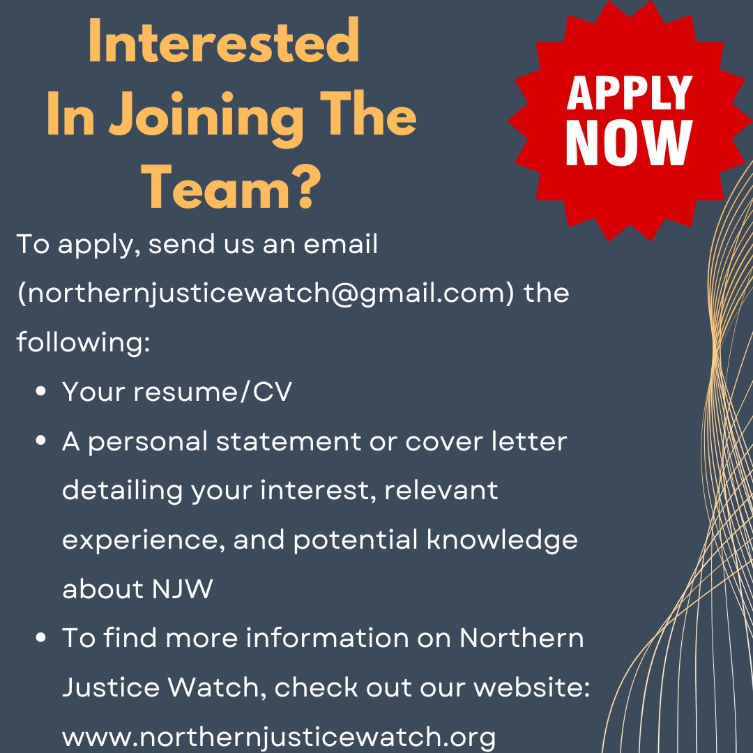 NJusticeWatch's tweet image. We’re hiring! Join Northern Justice Watch and be part of a passionate, purpose-driven team advancing human rights and justice across the globe. We’re looking for:
1. Justice & Accountability Director ($22/hr, 6–10 hrs/week)
2. Victim Support & Welcome Centre Director ($22/hr,…