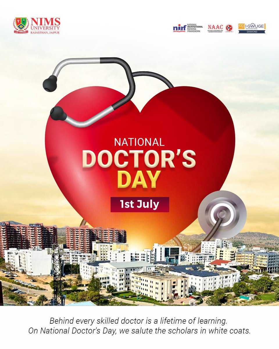 Today, we honor the dedication, compassion, and brilliance of every doctor who walks the path of healing. 

At NIMS University, we take pride in nurturing future heroes in white coats — blending knowledge with care, and science with service. 

#DoctorsDay #NIMSUniversity