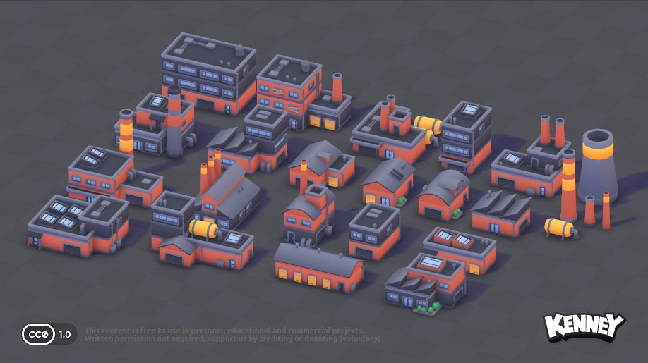 工業地域の3Dモデルパック『City Kit (Industrial)』、Kenneyにて無料公開
gamemakers.jp/article/2025_0…

煙突やソーラーパネルを設置した工場、倉庫など25種類のモデルを収録。カラー差分4種類も用意。CC0ライセンスのもと商用利用もできる