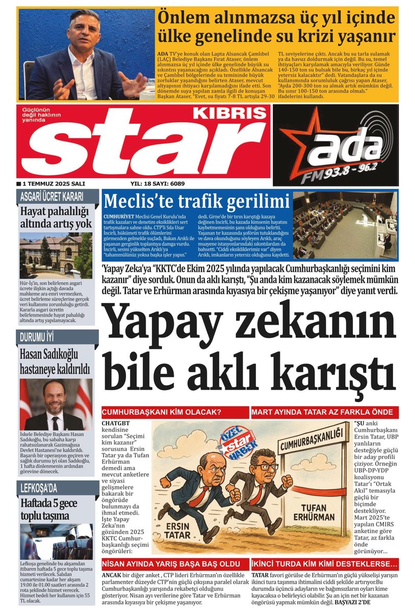 Yapay zekaya kim kazanır diye sormuş, sonra manşet yapmış. Estupido! Vasat zeka yapay zekaya karşı. Yapay zekaya Kıbrıs, Türkiye ve Yunanistan'dan yöneltilen sorularla romanlar yazılır. Çatcipiti almış, 446 dolar kaç lira eder gibi soru soranı gördüm.