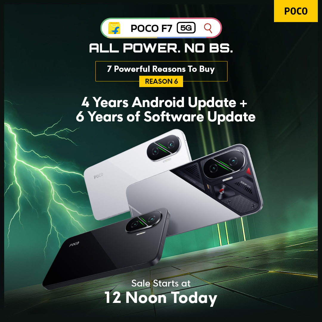 IndiaPOCO's tweet image. Reason 6:
4 Years Android + 6 Years Software Updates📱
Built for the long haul.
First Sale goes live at 12 Noon today on #Flipkart
dl.flipkart.com/s/jd9euPuuuN