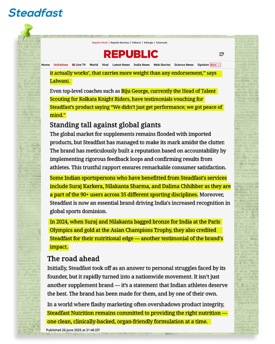 We’re ecstatic to be featured on <a href="/republic/">Republic</a> 

This feature by <a href="/republic/">Republic</a>  shares our story and how we’re changing the game in India’s #sportsnutrition space.

We’re proud to support the dreams of India’s champions—on every field, trail, and podium.  

#SteadfastNutrition