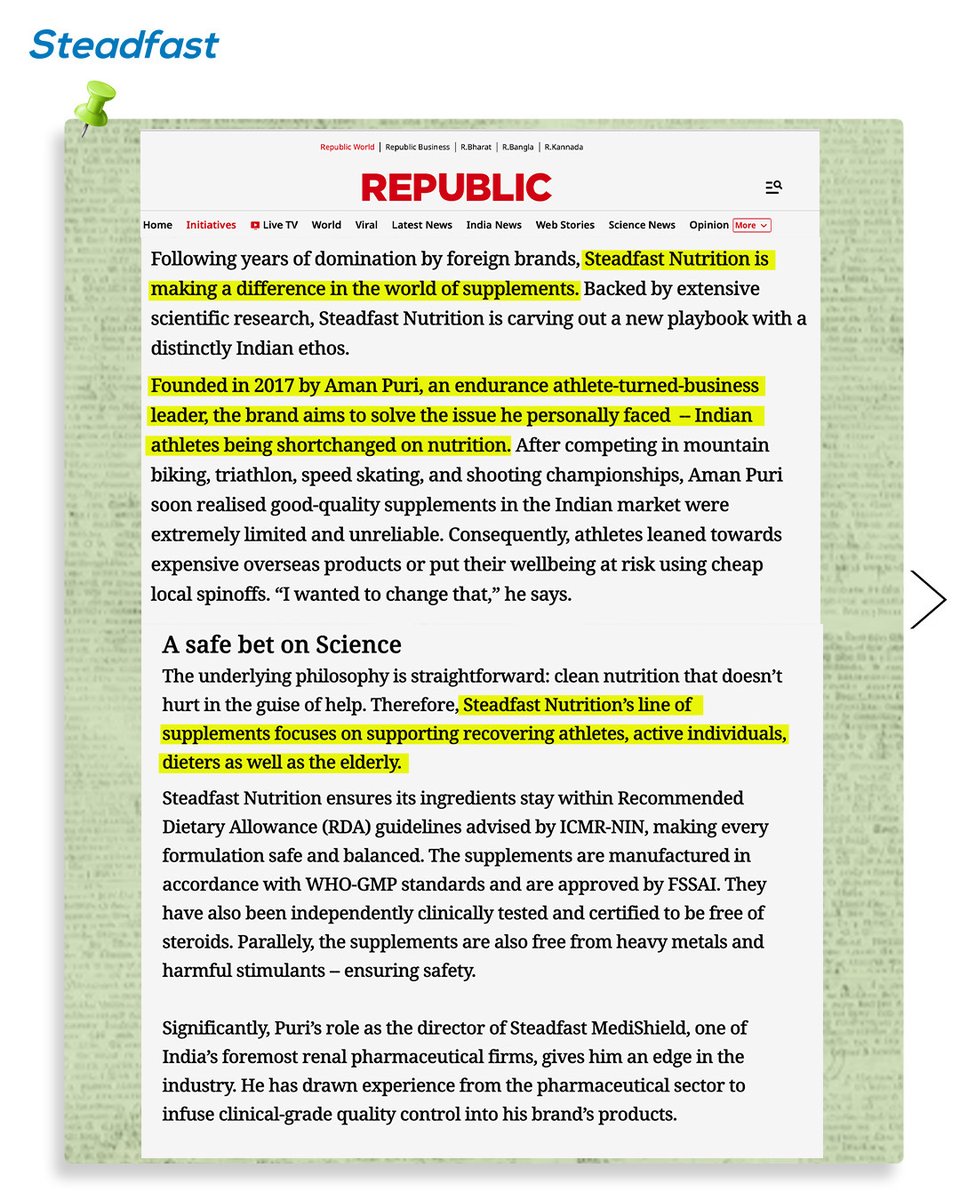 sn_premium's tweet photo. We’re ecstatic to be featured on @republic
This feature by @republic shares our story and how we’re changing the game in India’s #sportsnutrition space.
We’re proud to support the dreams of India’s champions—on every field, trail, and podium.
#SteadfastNutrition https://t.co/0RzLiI13Wj