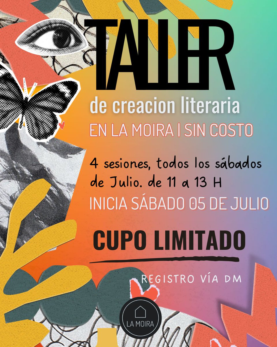 CREA TU PROPIA HISTORIA en este taller de creación literaria SIN COSTO 🫰

Lo único que necesitas es registrate y cubrir el curso completo: 4 sesiones, una cada Sábado de Julio de 11 a 13 H 

Puedes unirte haciendo clic aquí 👉 forms.office.com/r/uT7AXXf7z0