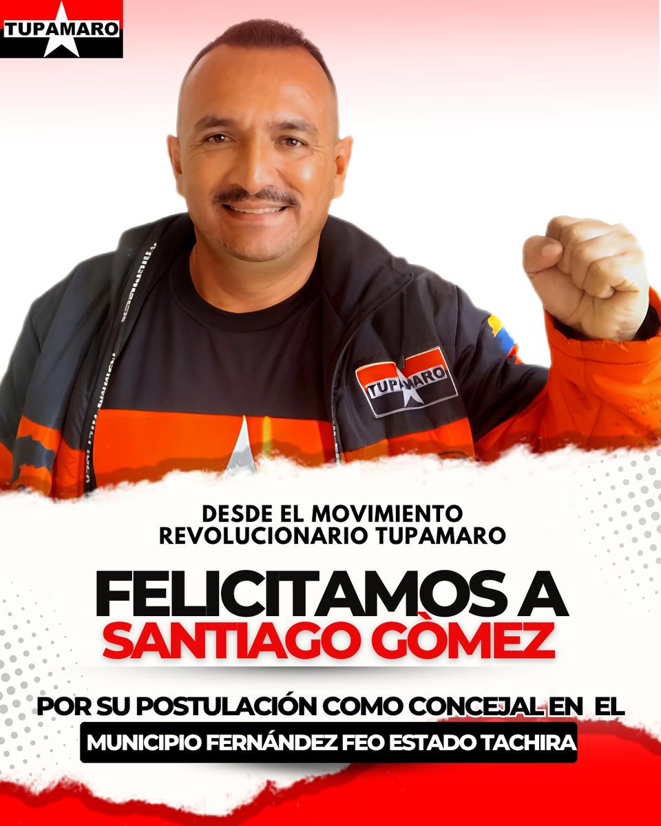 Felicitamos a nuestro compañero Santiago Gómez por su candidatura a concejal del Mncpo Fernández  Feo

Leales al legado de nuestro Comandante Chávez y construyendo desde la unidad el estado comunal, hacemos frente a los agentes del imperio, creyendo en el Pueblo.

#ComunaONada