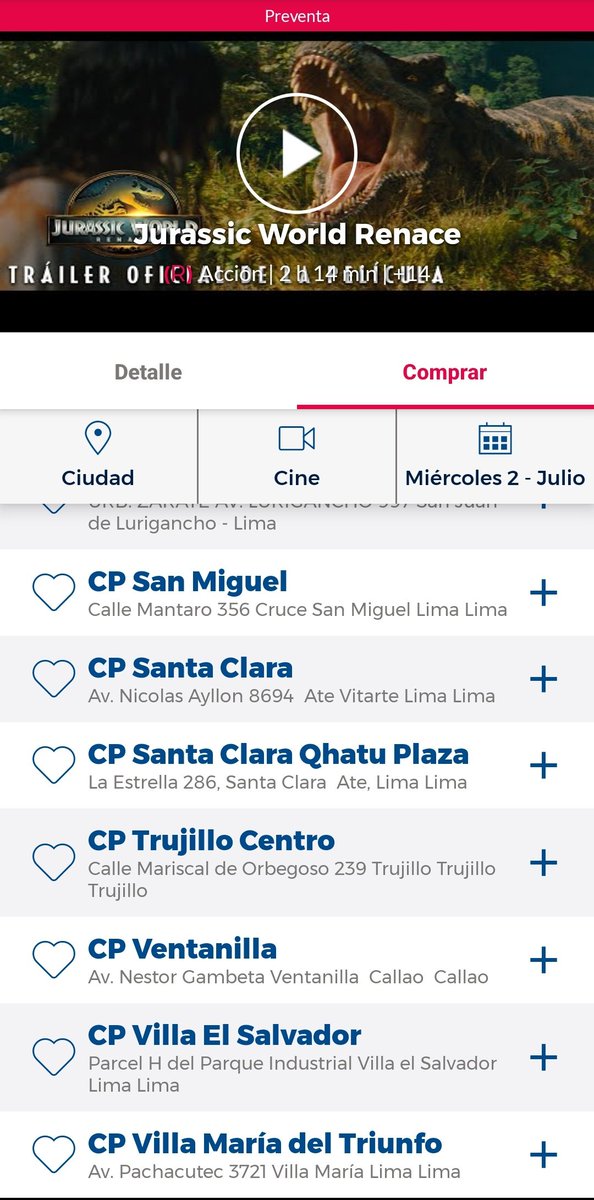 Buenas Noches <a href="/cineplanet/">Cineplanet Perú</a>, hasta ayer estaba la Preventa para el día Miércoles 2 - Julio de #JurassicWorldRebirth en la Cartelera en el CinePlanet Tacna ? Es un error o se canceló el estreno para ese día ?