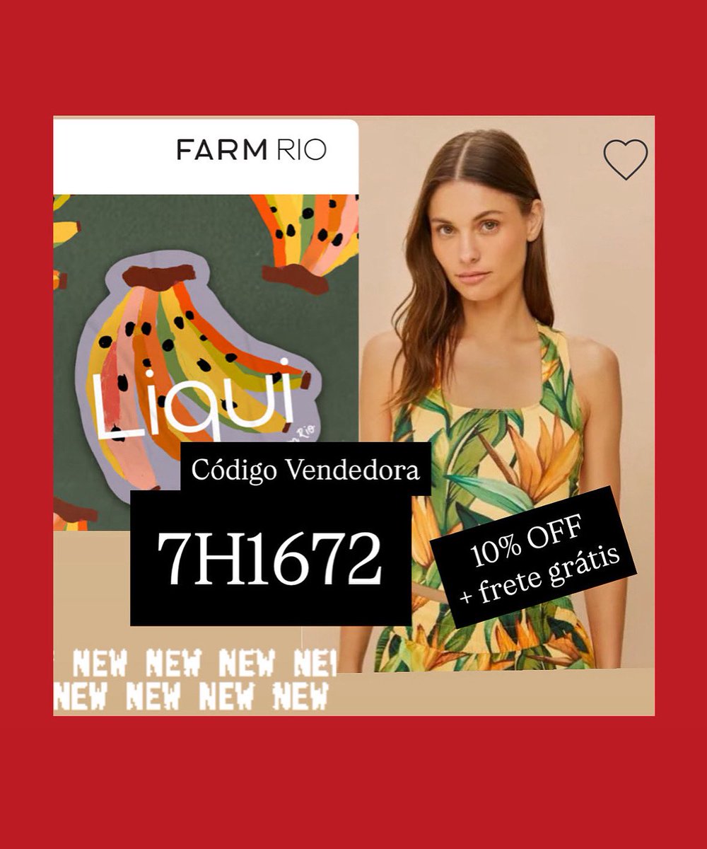 bapirani's tweet photo. cupom FARM
DESCONTO com Código de vendedora FARM:
➡️ 7H1672
10% OFF + Frete grátis acima 399
➡️25% OFF primeira compra (no app) cupom: VEMPROAPP
➡️20% OFF primeira compra (no site) - cupom: OI20
➡️20% OFF de desconto aniversariante do mês
#cupomfarm #farmrio #codigofarm https://t.co/Jy8JkC8Mfc