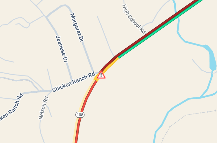 #TrafficAlert #TuolumneCounty SR-108 closed in both directions at Chicken Ranch Rd. due to a traffic incident. Motorists should avoid this route. Get traffic and closure details in real-time using Quickmap.dot.ca.gov. #KnowBeforeYouGo with #Quickmap.