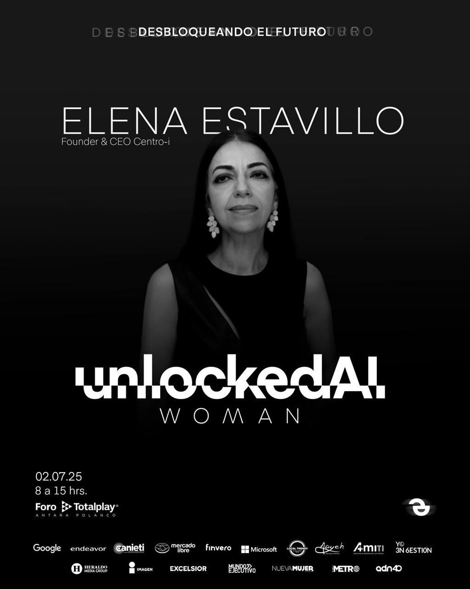 ¡Decimos presente en #UnlockedWoman! 🙌
Este 2 de julio, nuestra CEO <a href="/elenaestavillo/">elena estavillo</a> participará en el panel:  IA para liderar, crear y transformar  
Regístrate: unlockedaiwoman.mx 
Tecnología + inclusión = futuro posible