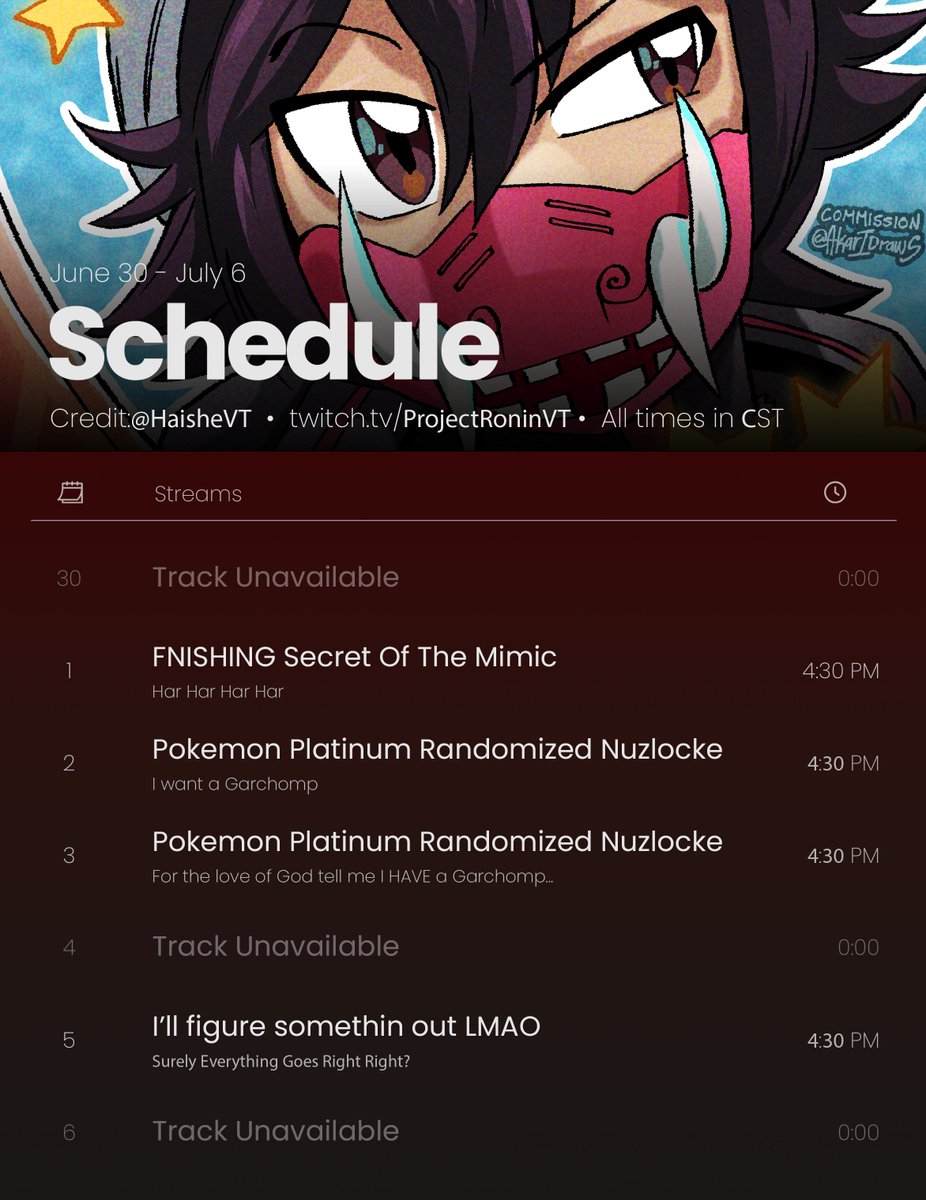 ProjectRoninVT's tweet image. SCHEDULE FOR THE WEEK #Vtuber #VtuberUprisings