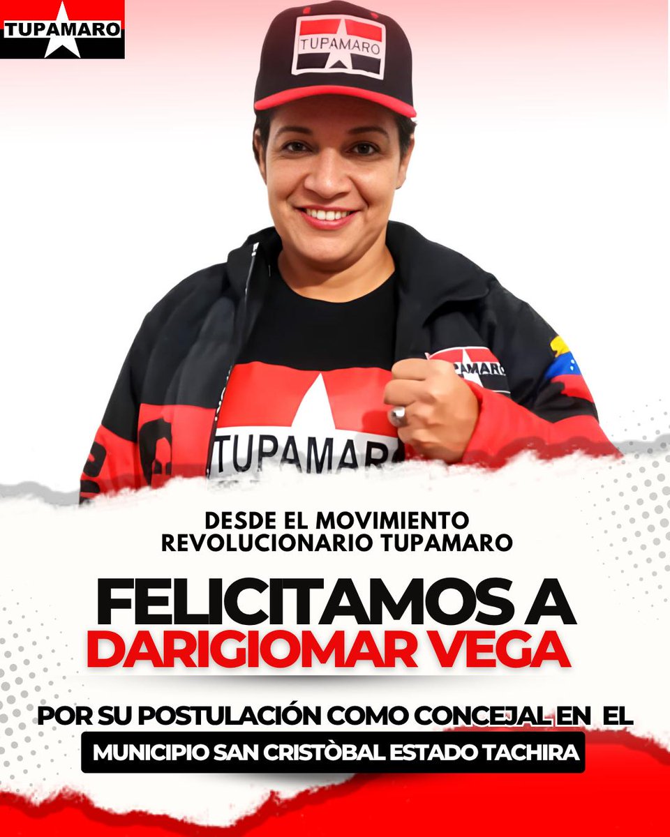 Felicitamos a nuestra compañera Darigiomar Vega por su candidatura a concejal del Mncpo San Cristóbal 

Leales al legado de nuestro Comandante Chávez y construyendo desde la unidad el estado comunal, hacemos frente a los agentes del imperio, creyendo en el Pueblo.

#ComunaONada